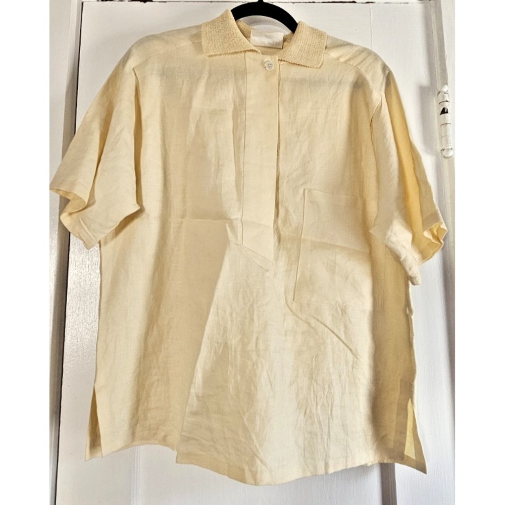Vintage LINDA ALLARD for Ellen Tracy knit collar 100% Linen blouse womens 10